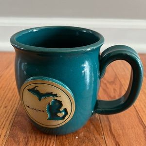 Potbelly design mug cup greenish blue lagoon paradise, multi stone glaze